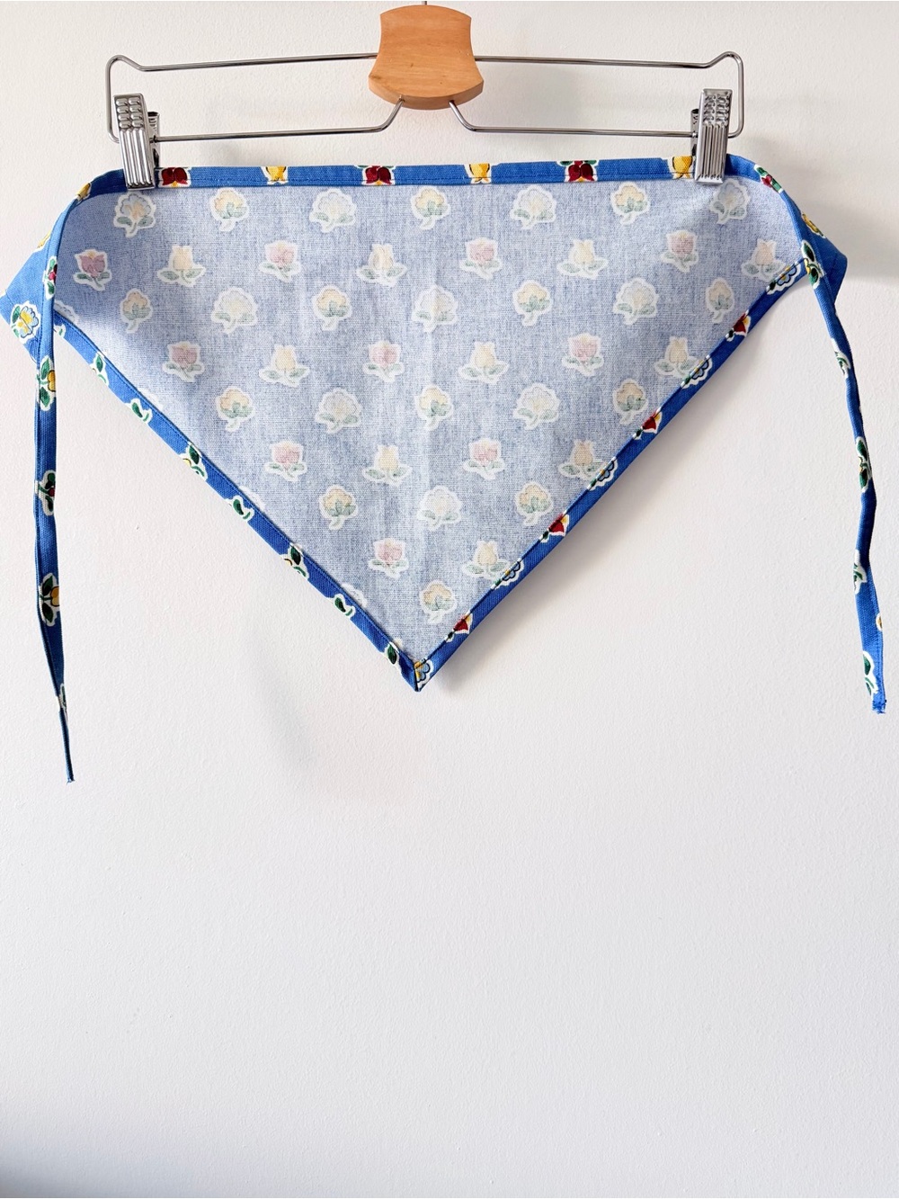 Handmade Blue Floral Tie Bandana Head Scarf Waist Scarf Cottagecore Cotton - Picture 5 of 8